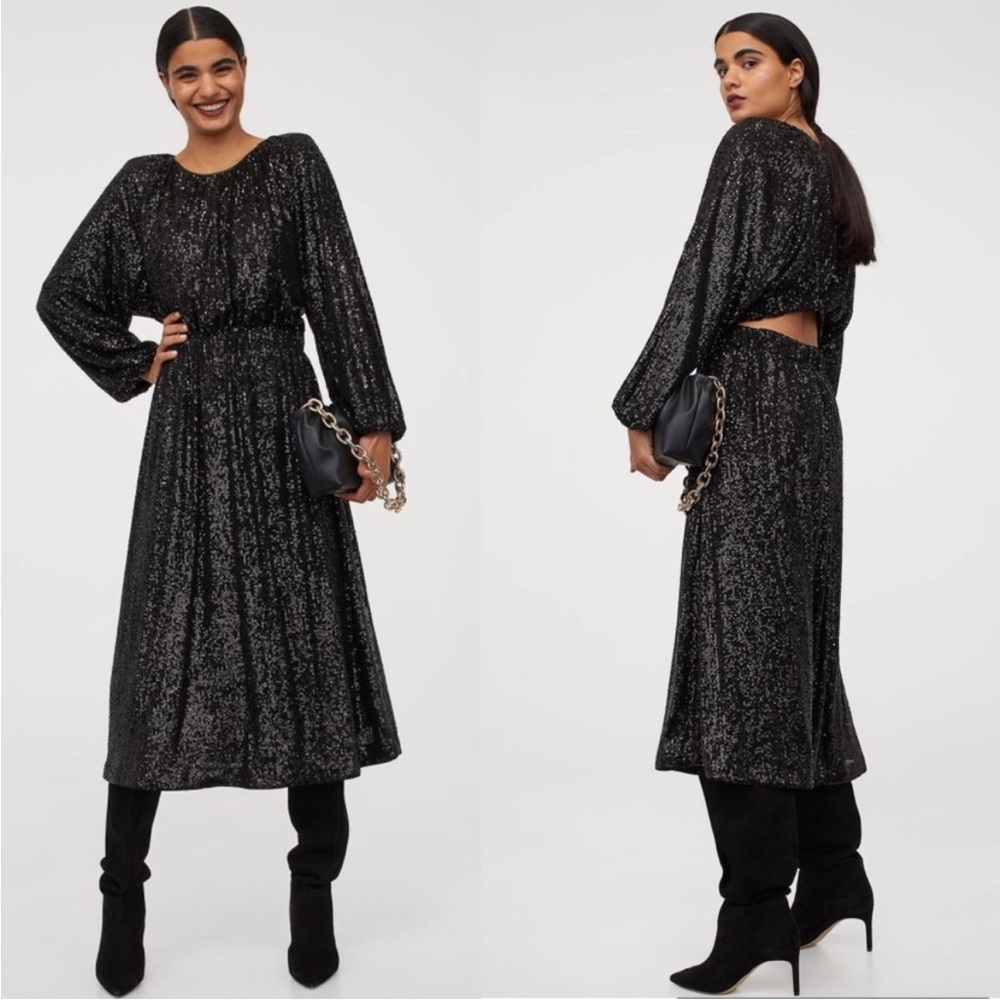 H&M Black Sequin Midi Dress